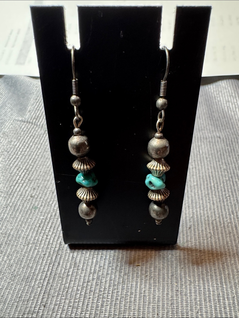 Vintage Source Unknown Turquoise and Silver-Tone Bead Drop Earrings